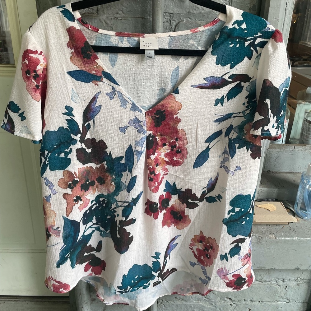 Floral V-neck Blouse Watercolor Effect Flowy